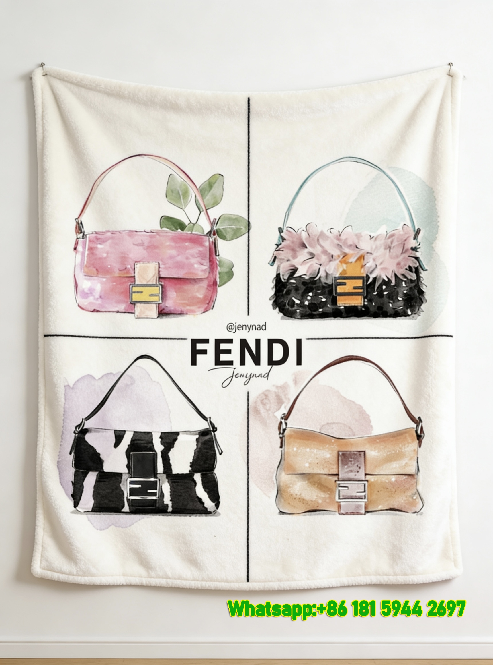 Fendi Watercolor Bag Collection Flannel Throw Blanket IMG_9586
